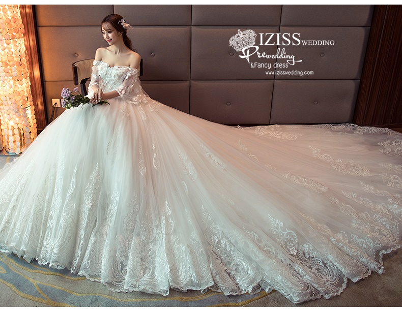 BR337 **พรีออเดอร์**ชุดแต่งงาน&ชุดเจ้าสาวแบบยาวอลังการ สีขาวเกรดพรีเมี่ยม หรูหราน่ารัก สวยโดดเด่นไม่ซ้ำใคร