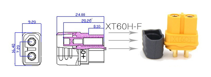 คอนเนคเตอร์ DC กระแสสูง XT60H-F รองรับกระแส 60A [ปลั๊กตัวเมีย] [ 1ตัว]
