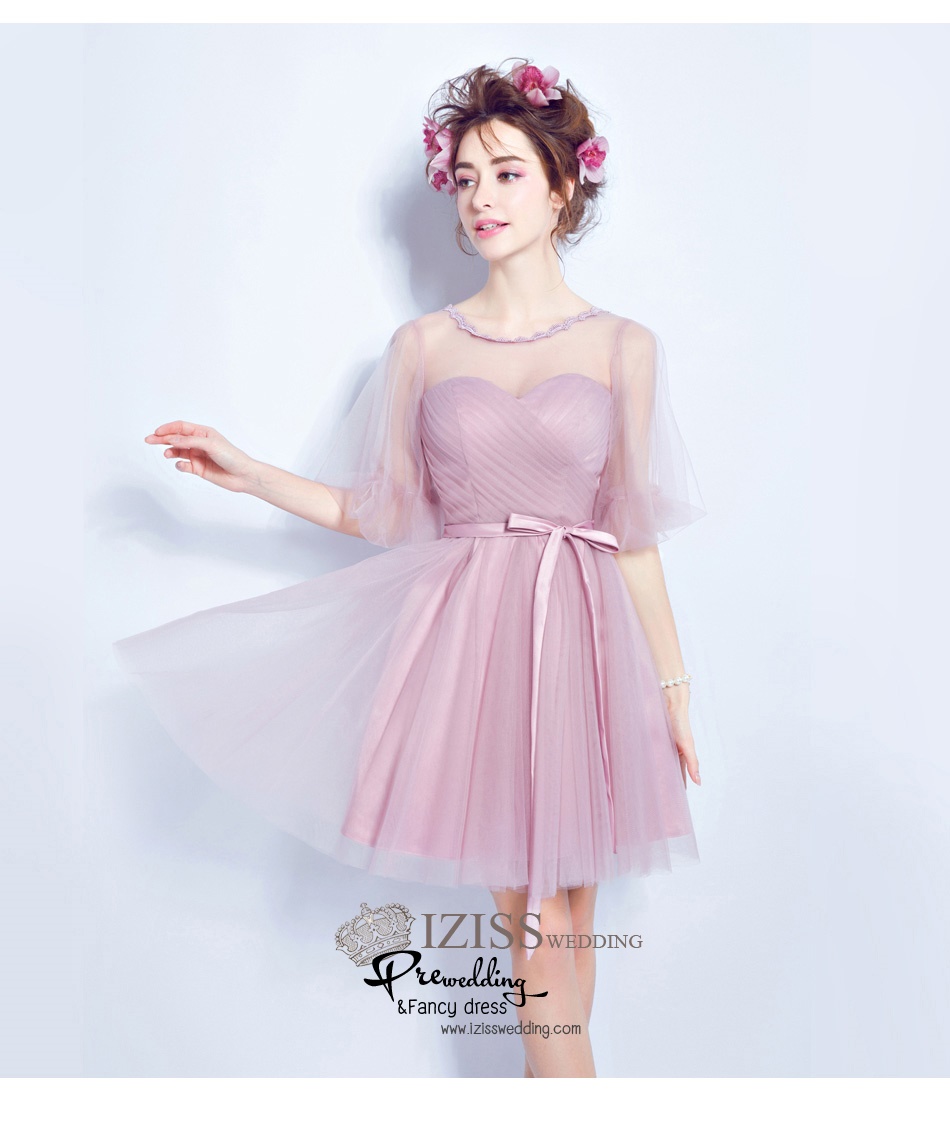 DS016 - **Pre order** ชุดราตรีเดรสสั้นออกงาน (short dresses) ชุดไปงานแต่งงานสวยๆ "ธีมสีชมพูกะปิ"