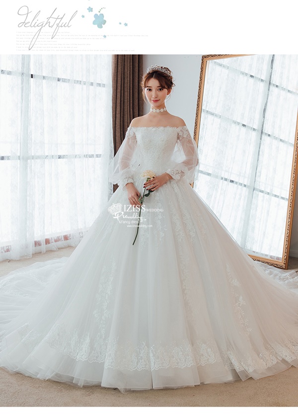 BR350 **พรีออเดอร์**ชุดแต่งงาน&ชุดเจ้าสาวแบบยาวอลังการ สีขาวเกรดพรีเมี่ยม หรูหราน่ารัก สวยโดดเด่นไม่ซ้ำใคร