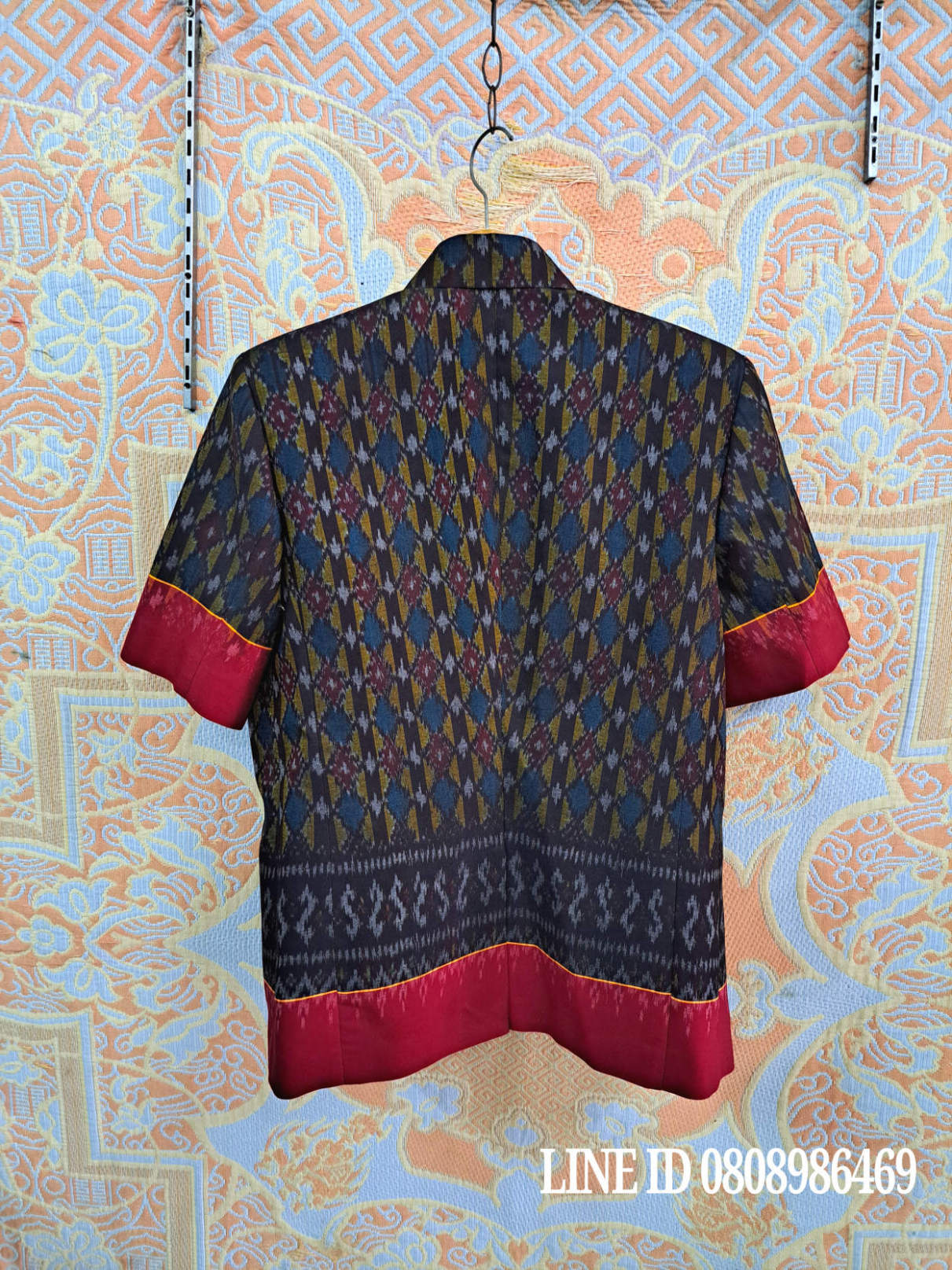 เสื้อสูทชายฝ้ายแท้มัดหมี่ตีนแดงทอมือ เสื้อสูทชายฝ้ายแท้ สูทผ้าไทยชาย ซาฟารีผ้าไทยชาย สูทผ้าฝ้ายมัดหมี่ตีนแดง