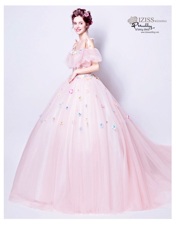 DL043 - **พรีออเดอร์** ชุดราตรี เดรสยาวออกงาน (Night party dresses) ชุดไปงานแต่งงานสวยๆ "ธีมสีชมพูแต่งดอก 3D"