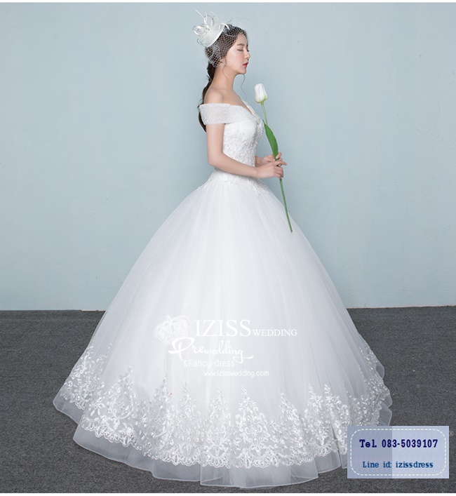 BR221 **พรีออเดอร์ชุดสีขาว/ครีม**ชุดแต่งงาน&ชุดเจ้าสาวแบบยาวสีขาวเกรดพรีเมี่ยม หรูหราน่ารัก สวยโดดเด่นไม่ซ้ำใคร สวยงามดุจเจ้าหญิง