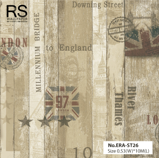 วอลเปเปอร์ ลายไม้วินเทจ โทนสีน้ำตาลเหลืองอ่อน No.ERA-ST26