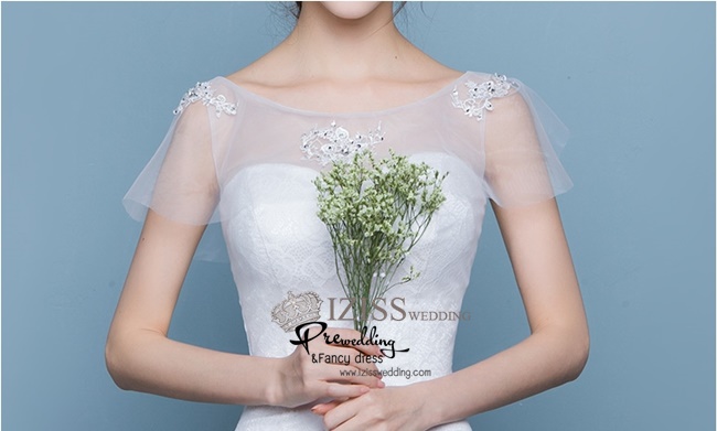 BR233 **พรีออเดอร์**ชุดแต่งงาน&ชุดเจ้าสาวแบบหางปลายาวสีขาวเกรดพรีเมี่ยม เปิดไหล่ มีแขน หรูหราน่ารัก สวยโดดเด่นไม่ซ้ำใคร