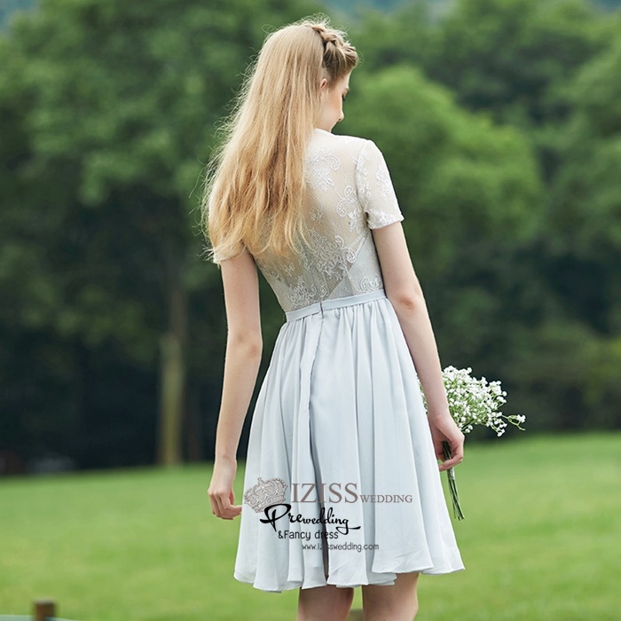 ฺBM0119 - พรีออเดอร์ ชุดเพื่อนเจ้าสาวราตรีสั้นธีมสีขาวและสีเทา น่ารักมากๆค่ะ