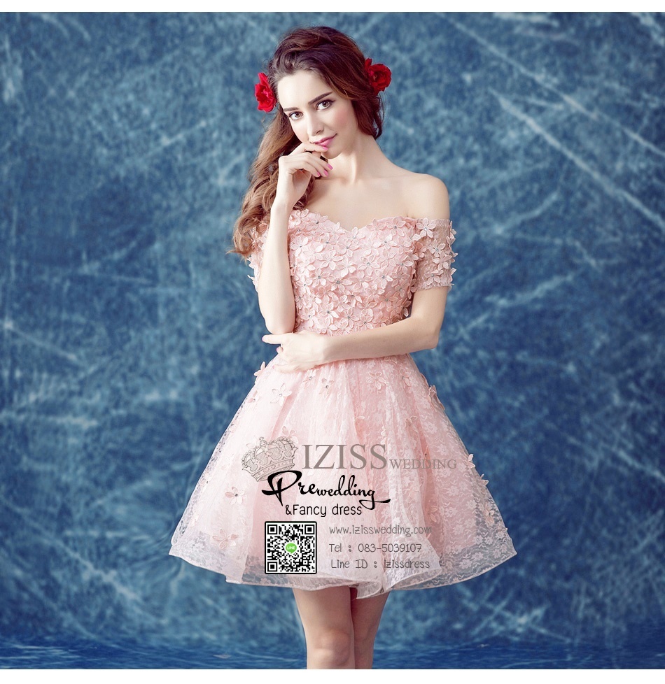 DS019 - **Pre order**ชุดราตรี เดรสสั้นออกงาน (short dresses) ชุดไปงานแต่งงานสวยๆ "ธีมสีโอโรส"