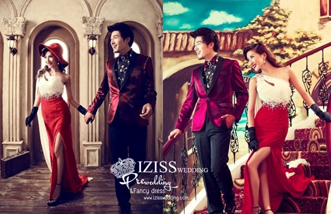 PW162 - Pre order ชุดคู่ถ่ายพรีเวดดิ้ง (prewedding dress) & ชุดแต่งงานแฟนซี (Fancy wedding dress)ชายหญิง "ธีมสีขาว-แดง"