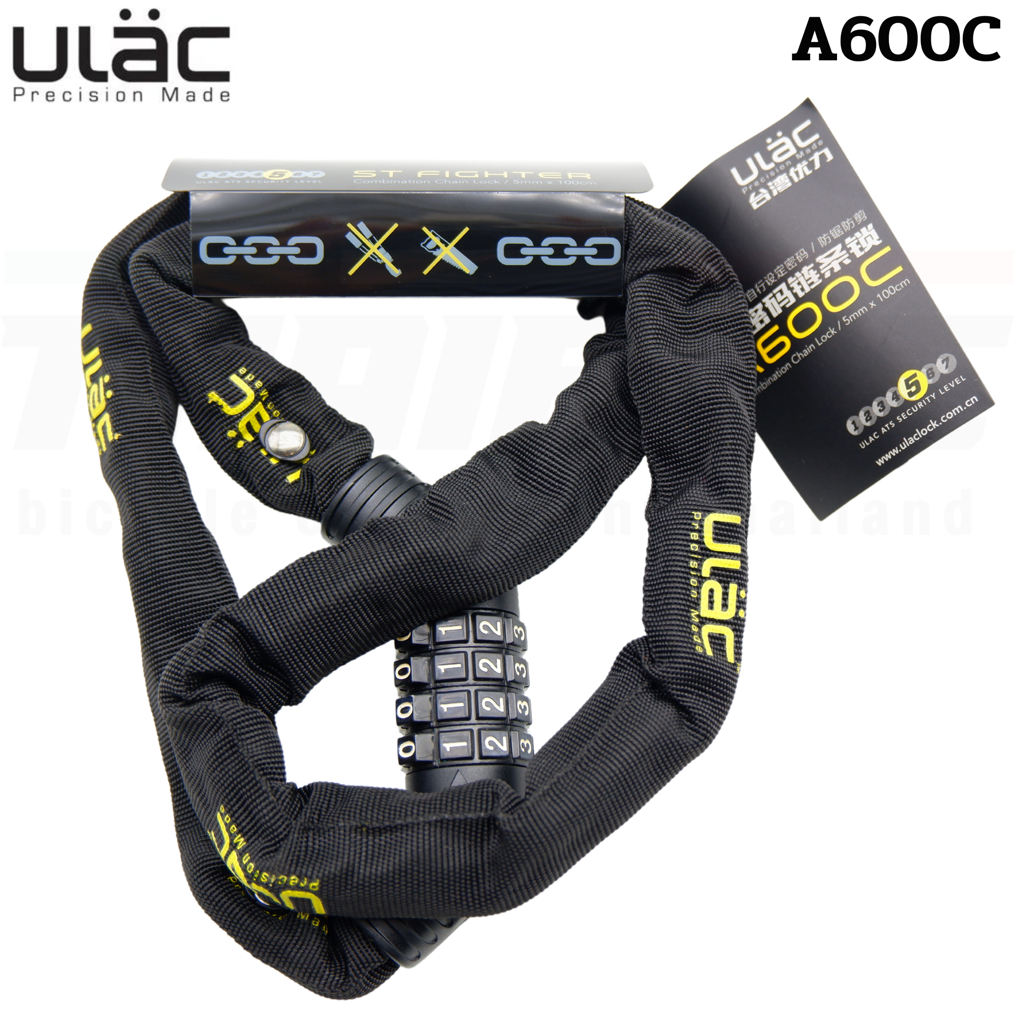 สายล็อคจักรยานโซ่ 4 รหัส ULAC รุ่น A600C เปลี่ยนรหัสได้