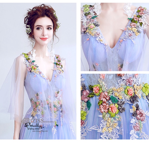 DL017 - **พรีออเดอร์** ชุดราตรี เดรสยาวออกงาน (short dresses) ชุดไปงานแต่งงานสวยๆ "ธีมสีฟ้า"