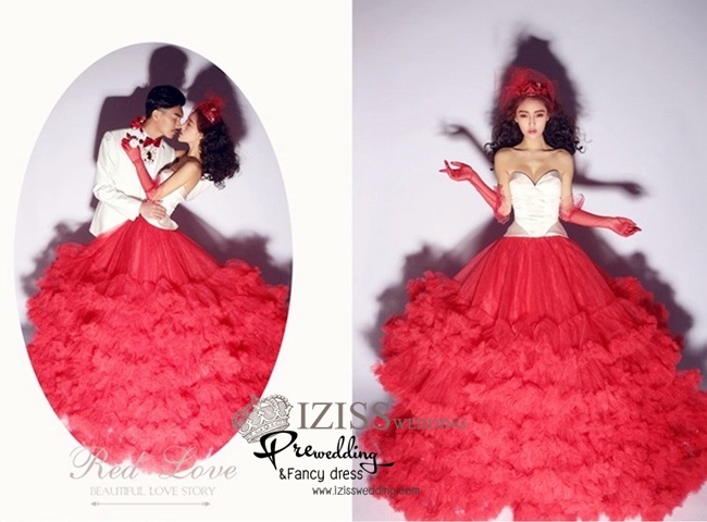 PW227 - Pre order ชุดคู่ถ่ายพรีเวดดิ้ง (prewedding dress) & ชุดแต่งงานแฟนซี (Fancy wedding dress)ชายหญิง "ธีมสีแดง-ขาว"