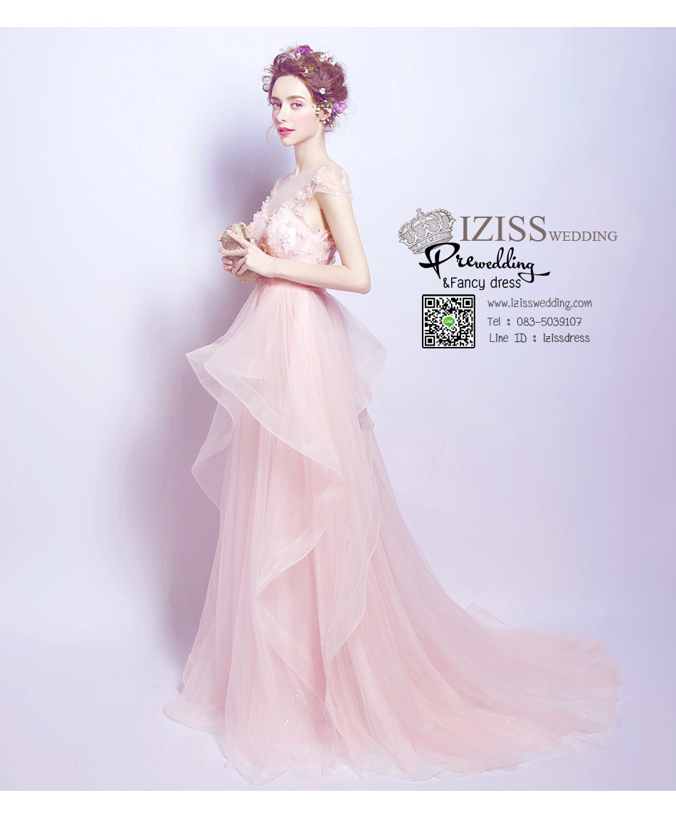 DL003 - **Pre order** ชุดราตรี เดรสยาวออกงาน (Evening dresses) ชุดไปงานแต่งงานสวยๆ "ธีมสีส้มโอโรส"