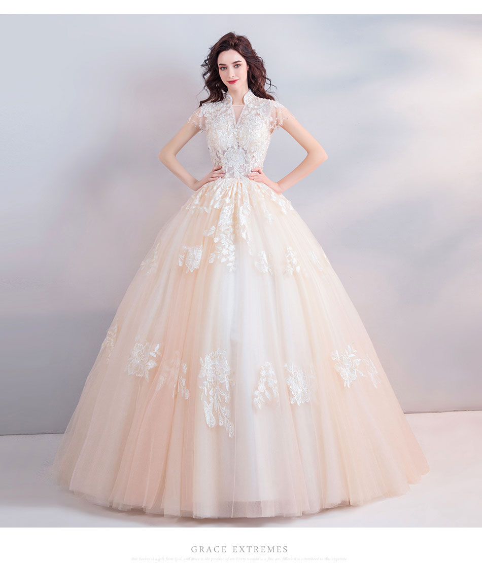 DL094 **พรีออเดอร์** ชุดออกงานสีครีม ชุดราตรี เดรสยาวออกงาน (Night party dresses) ชุดไปงานแต่งงานสวยๆ "ธีมสีครีม"