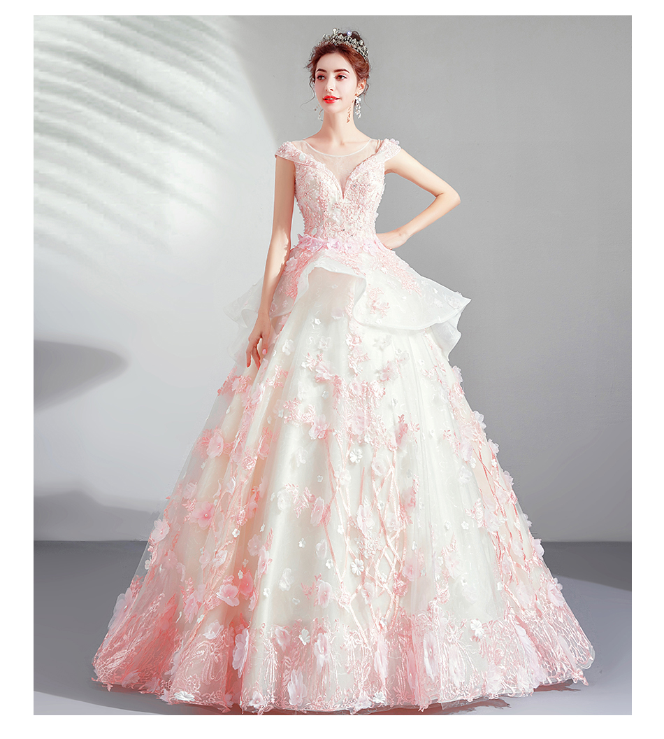 DL107 **พรีออเดอร์** ชุดออกงานสีขาวชมพู ชุดราตรี เดรสยาวออกงาน (Night party dresses) ชุดไปงานแต่งงานสวยๆ "ธีมสีขาวชมพู"