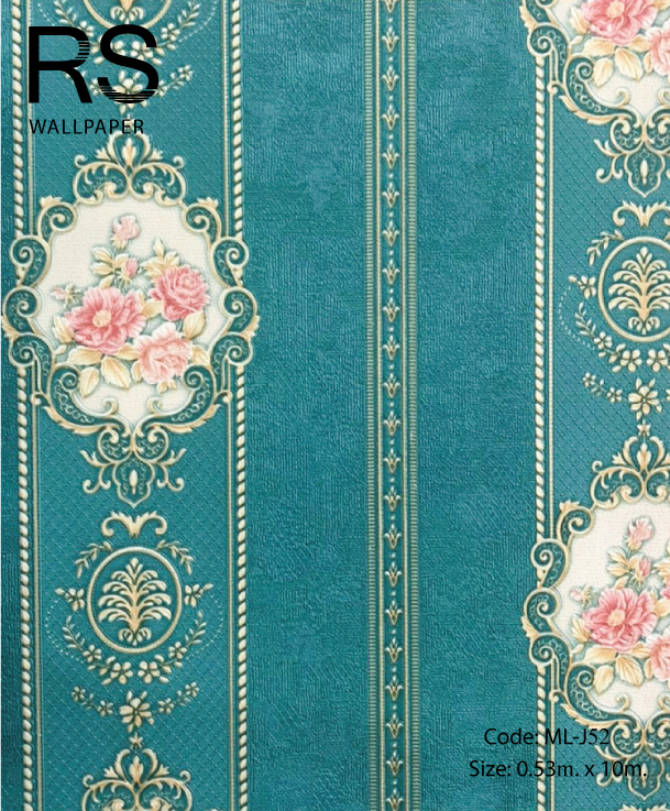 วอลเปเปอร์ลายทางหลุยส์ดอกไม้โทนสีเขียวปีกแมลงทับ ML-J52