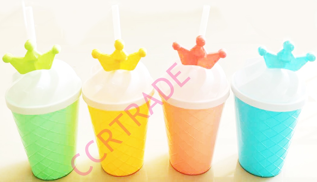 แก้วไอติมสีหวาน+หลอดมงกุฎ 8x15.5 ซม.(งานหนา)