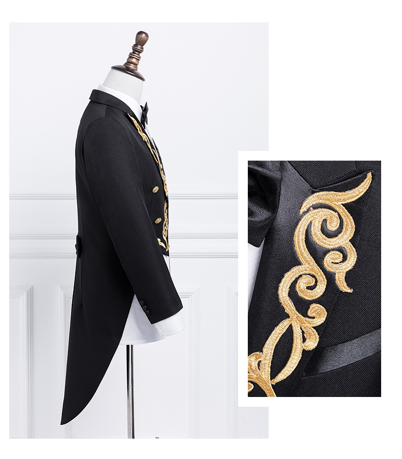 ST131- **พรีออเดอร์**สูททักสิโด้ผู้ชายสีดำ แขนยาว พร้อมแถบคาดเอว และกางเกง ชุดสูทเจ้าบ่าว สูทแฟนซี ถ่ายพรีเวดดิ้ง & ชุดแต่งงานแฟนซี (Fancy wedding dress) สูททักสิโด้ผู้ชายสีขาว