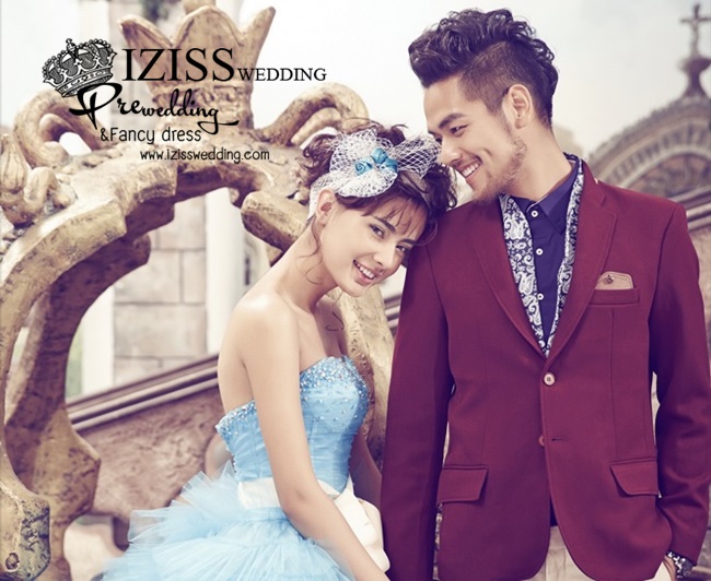 PW263- **พร้อมส่งเฉพาะชุดผู้หญิง** ชุดคู่ถ่ายพรีเวดดิ้ง (prewedding dress) & ชุดแต่งงานแฟนซี (Fancy wedding dress)ชายหญิง "ธีมสีฟ้าน้ำตาลแดง"