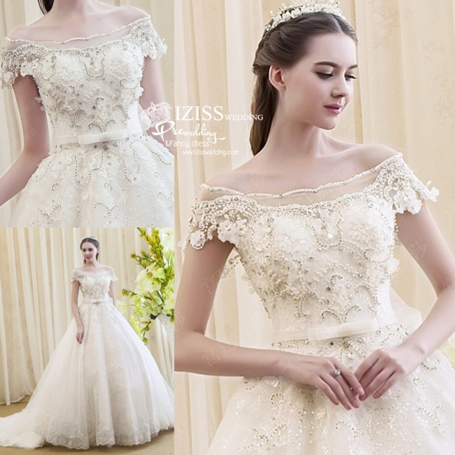 BRL050 **พรีออเดอร์**ชุดแต่งงานหรูหราประดับดอกไม้ผสมเพชรและคริสตัล สวยงามดุจเจ้าหญิง