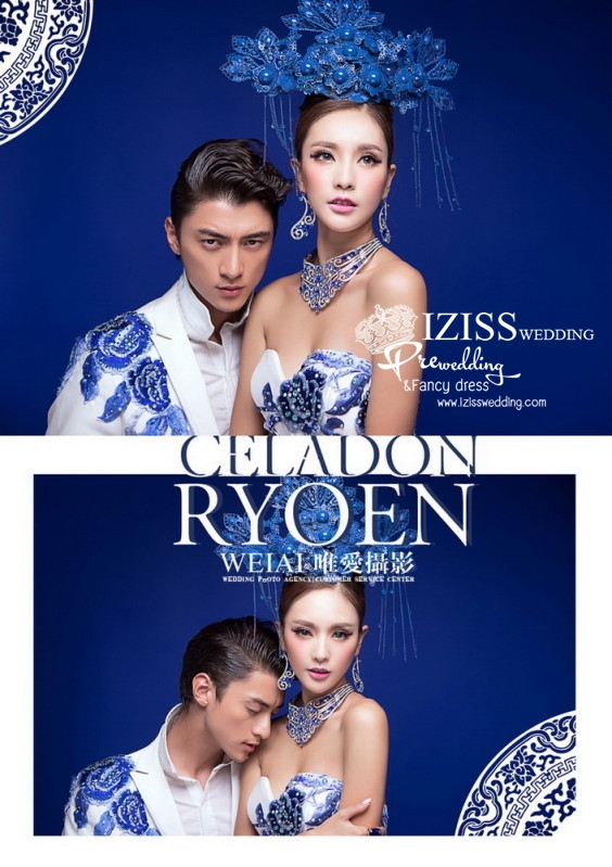 PW376 - **พรีออเดอร์**ชุดจีนสีน้ำเงินสไตล์โมเดริ์น ชุดคู่ถ่ายพรีเวดดิ้ง (prewedding dress) & ชุดแต่งงานแฟนซี (Fancy wedding dress)ชายหญิง "ธีมสีน้ำเงินขาว"