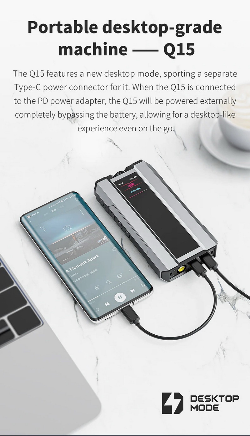 FiiO Q15 DAC/AMP พกพา ชิป DACคู่ จอ IPS รองรับ MQA, PCM 32bit/768kHz, DSD512 ประกันศูนย์ไทย