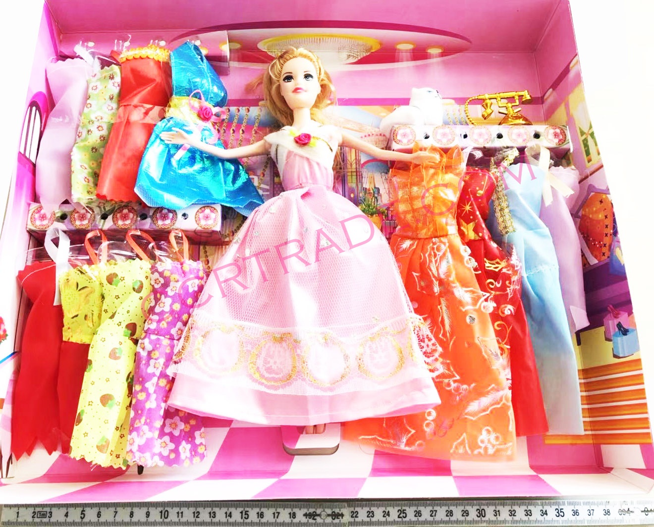 บาร์บี้แต่งตัว+กระโปรง 12 ชุดกล่องจัมโบ้ 38 ซม.(แขนงอได้)(1x3)