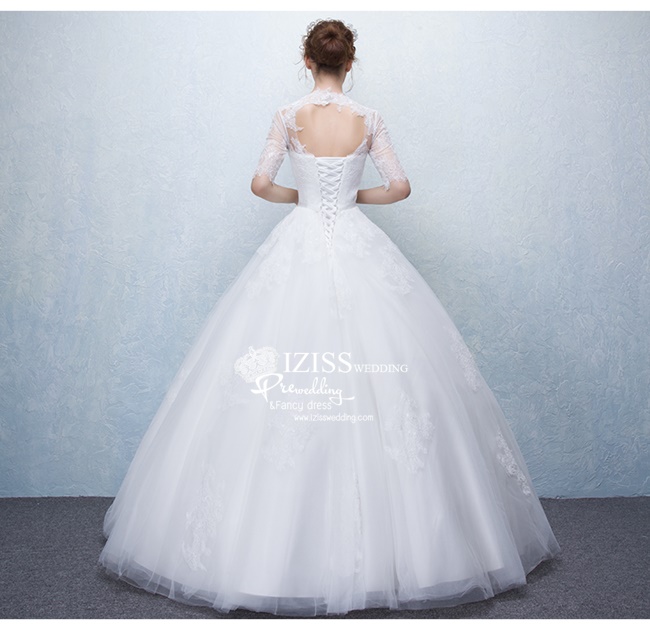 BR126 **พรีออเดอร์**ชุดแต่งงาน&ชุดเจ้าสาวแบบยาวสีขาวเกรดพรีเมี่ยม เปิดไหล่ มีแขน หรูหราน่ารัก สวยโดดเด่นไม่ซ้ำใคร