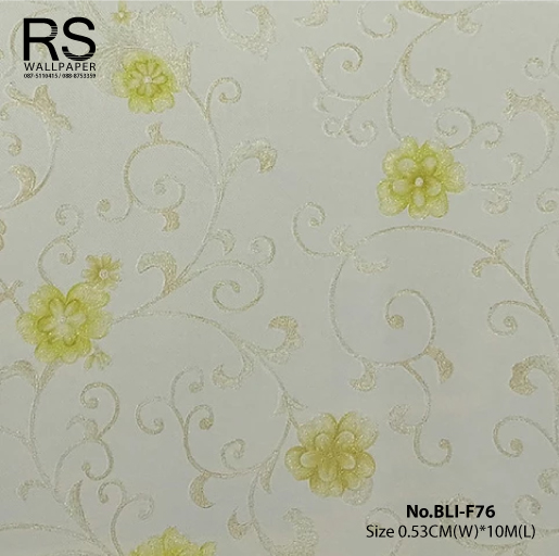 วอลเปเปอร์ ลายดอกไม้สีเขียว พื้นเขียวอ่อน No.BLI-F76