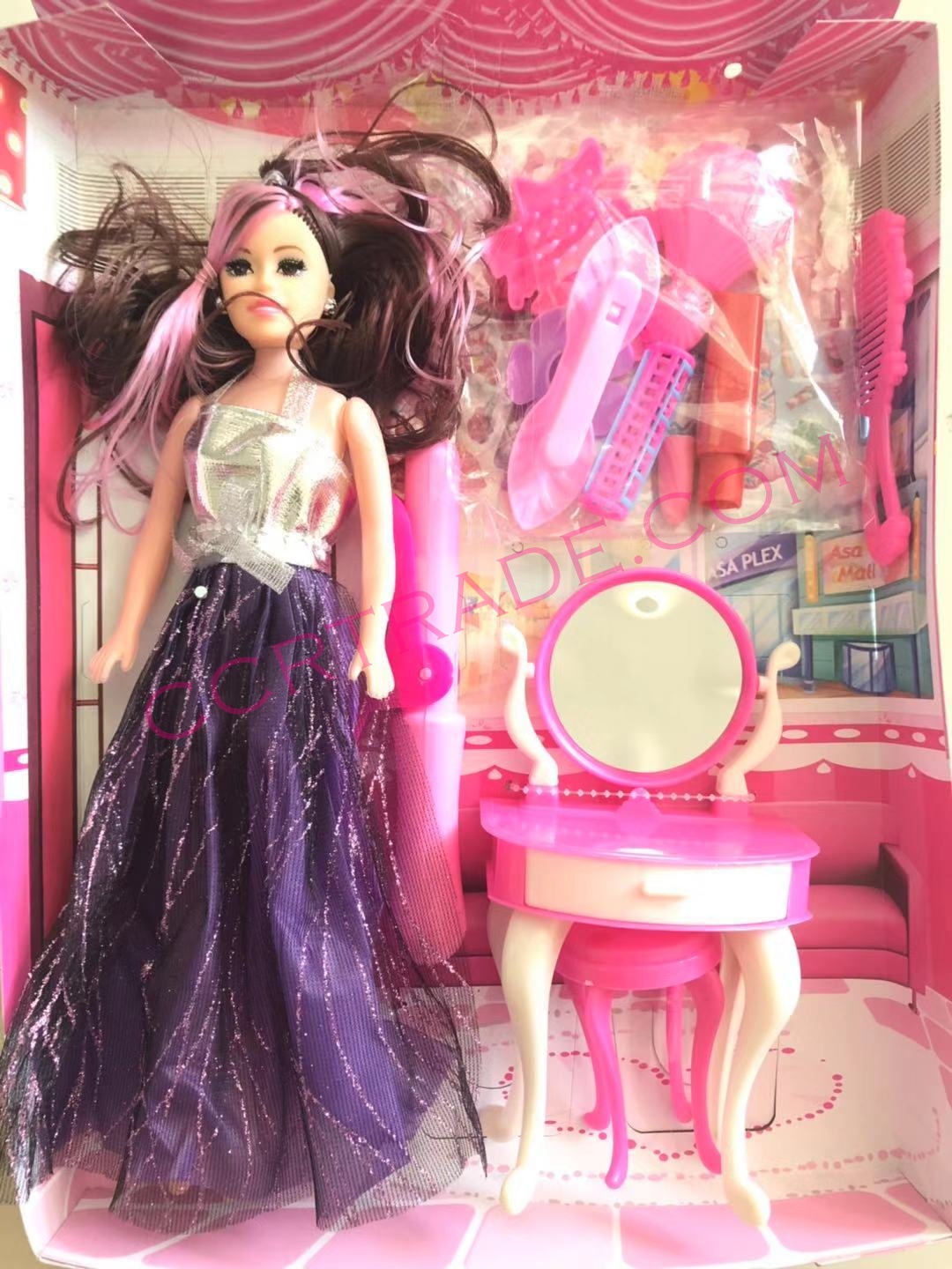 บาร์บี้แต่งตัว+โต๊ะแต่งหน้ากล่องใหญ่ 23x31 ซม.(1x3)