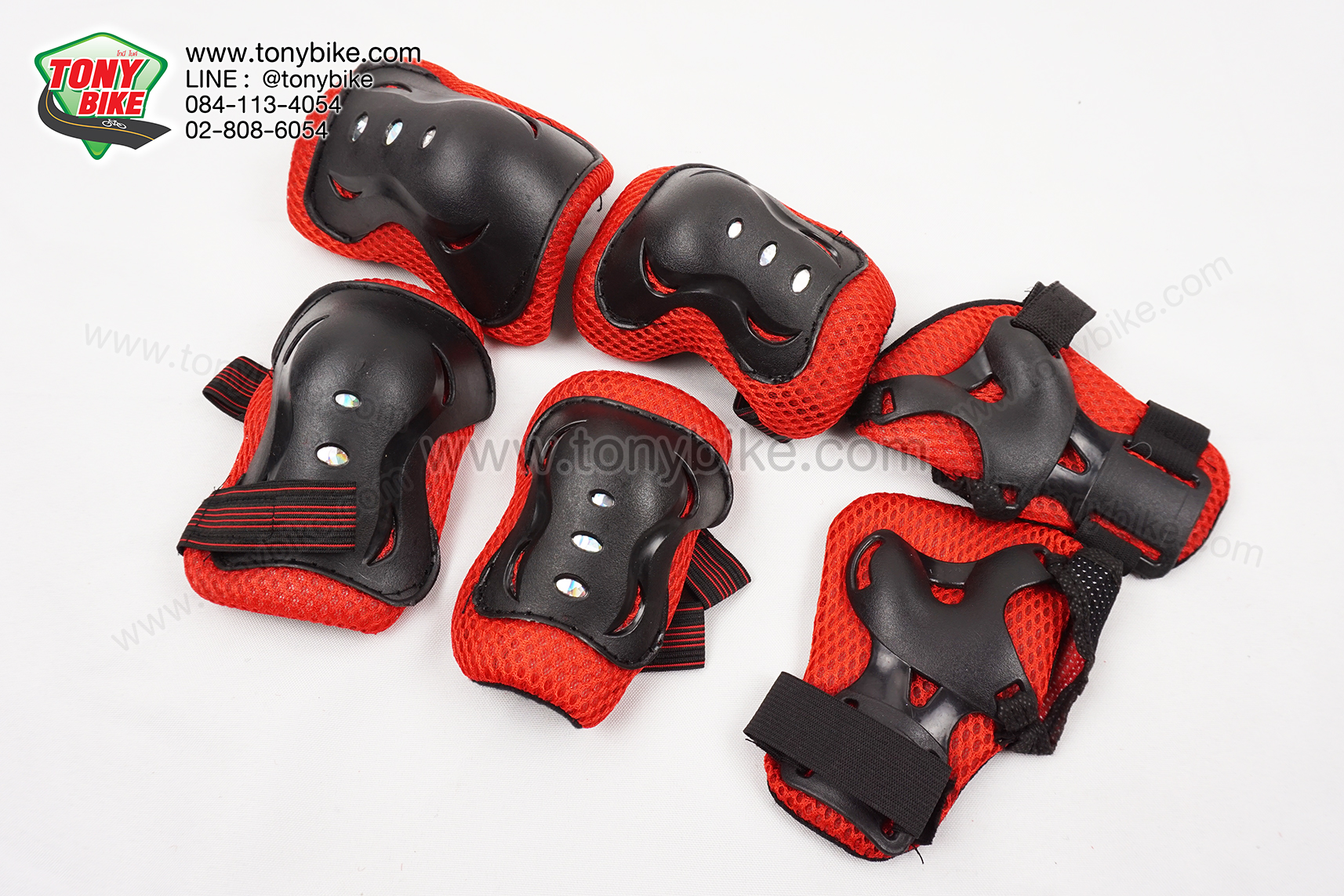 สนับเข่าเด็ก 6 ชิ้น สนับเข่า สนับศอก สนับมือ สีแดงดำ