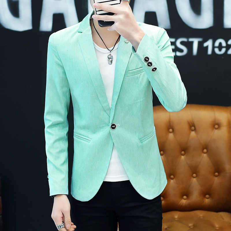 เสื้อสูทผู้ชาย สีเขียว คอปก แขนยาว ใส่ทำงาน ใส่ออกงาน ใส่เป็นสูทลำลอง กระเป๋าหลอก มีซับใน เสื้อสูทแฟชั่นผู้ชาย