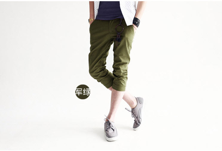 กางเกงผู้ชาย ขา 5 ส่วน สีเขียวเข้ม กางเกงแฟชั่นสไตล์เกาหลี