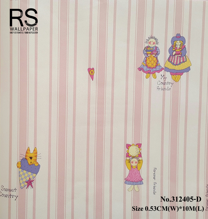 วอลเปเปอร์ ล้างสต๊อกแมวน้อยและเพื่อน ลายทางสีโอรส 312405-D
