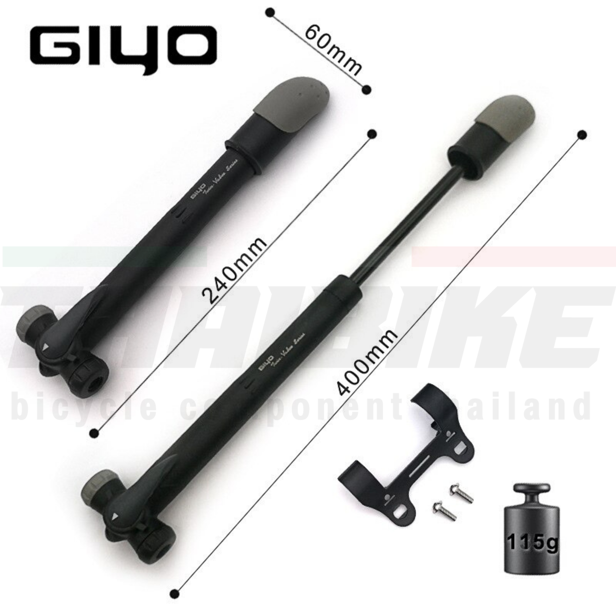สูบจักรยานแบบพกพา GIYO GP-04T MAX100 PSI สูบได้ 2 หัว