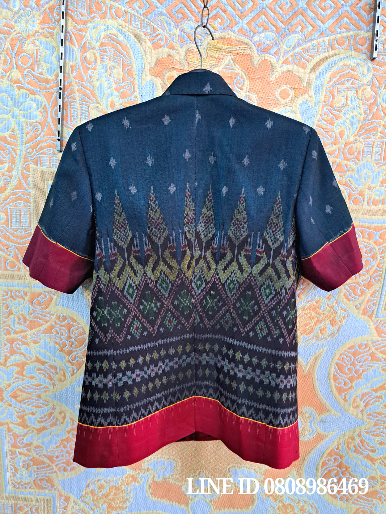 เสื้อสูทชายฝ้ายแท้มัดหมี่ตีนแดงทอมือ เสื้อสูทชายฝ้ายแท้ สูทผ้าไทยชาย ซาฟารีผ้าไทยชาย สูทผ้าฝ้ายมัดหมี่ตีนแดง