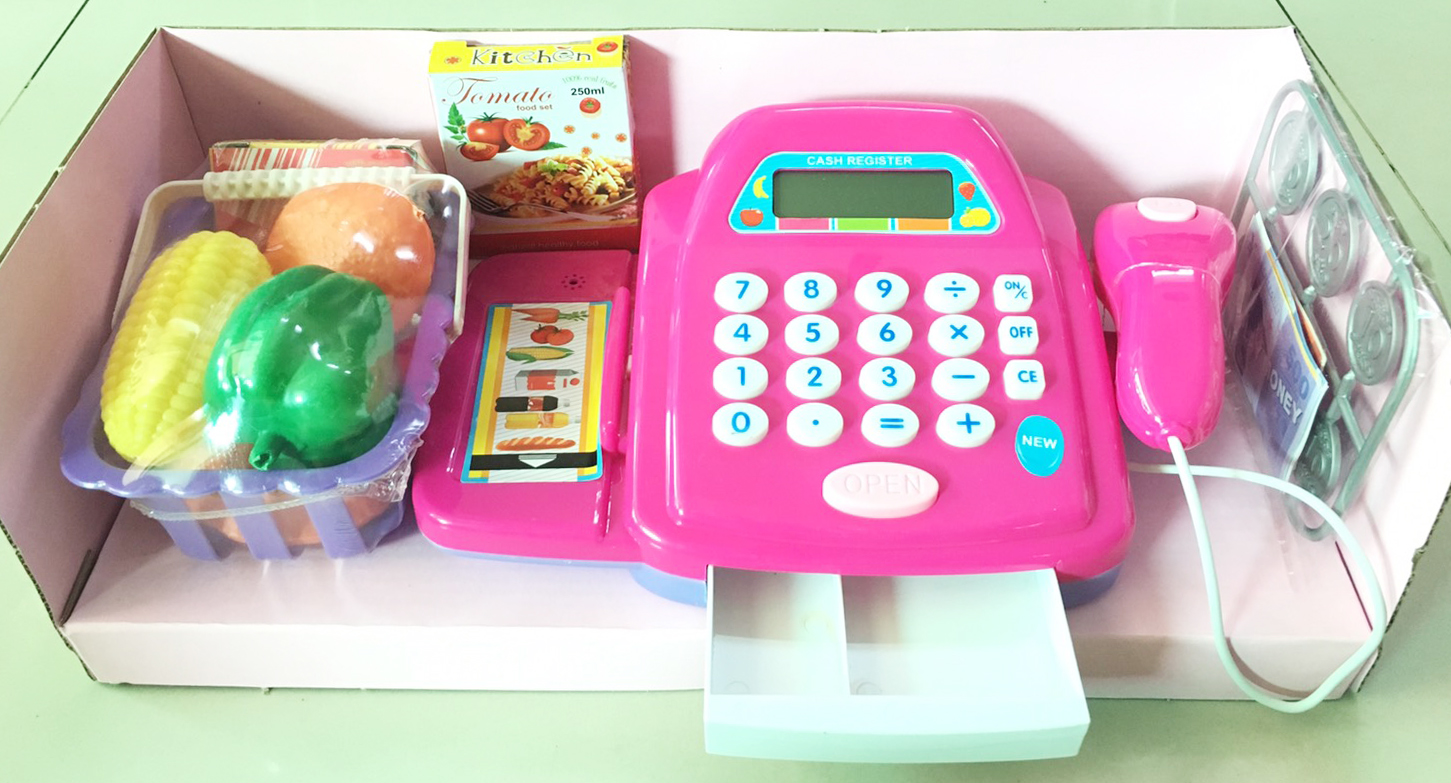 ชุดแคชเชียร์ชมพู+อุปกรณ์ มีเสียง มีไฟ คิดเงินได้จริง(1x2)