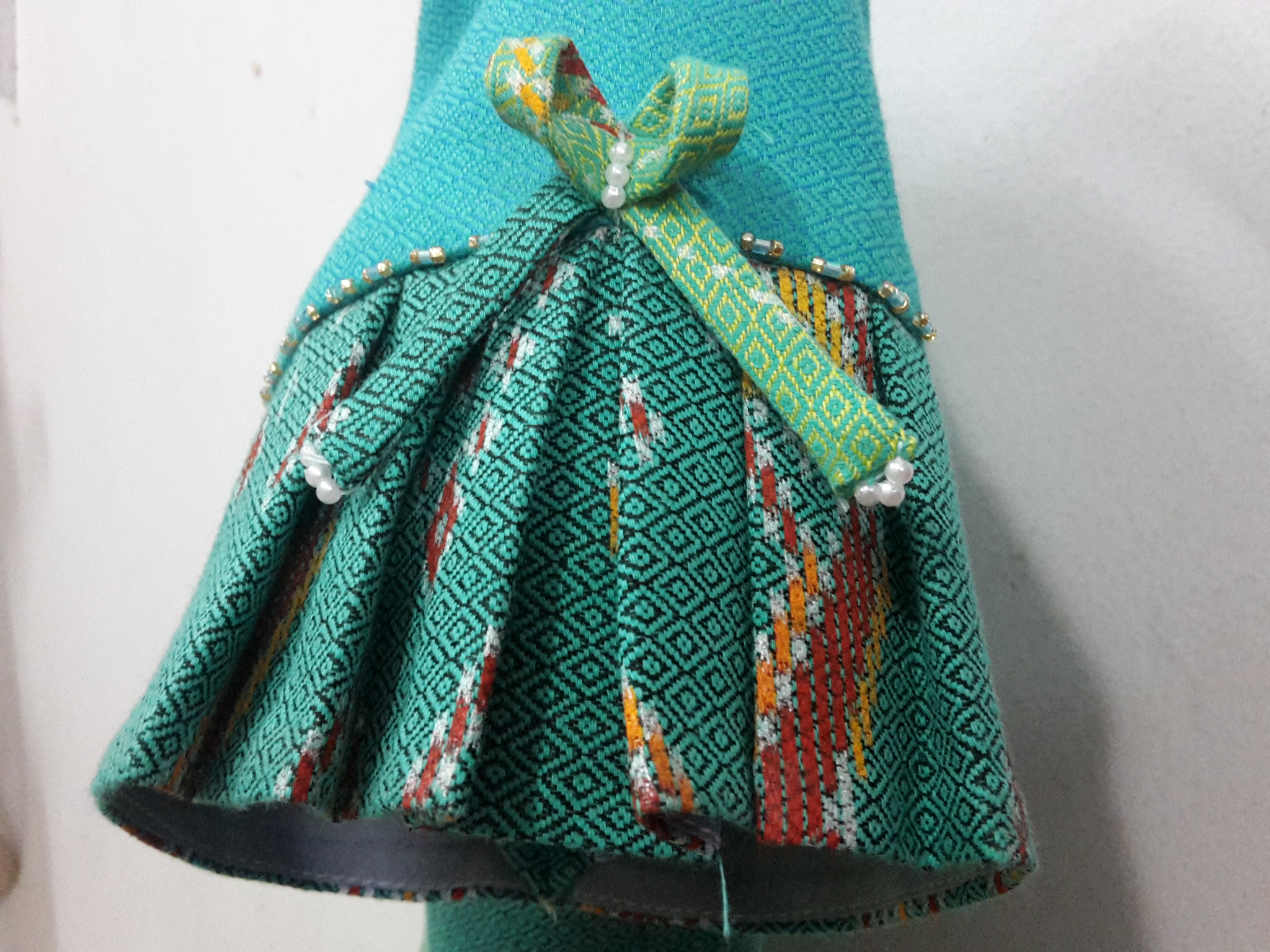 ชุดผ้าไทยคอบัวหยักซ้อนสีฟ้ามิ้นท์ ชุดแซกผ้าไทยลายมัดหมี่สีฟ้ามิ้นท์ ชุดผ้าไทยผ้าพื้นเมือง ชุดผ้าไทยฝ้ายแต่งผ้ามัดหมี่ชุดทำงานผ้าไทย