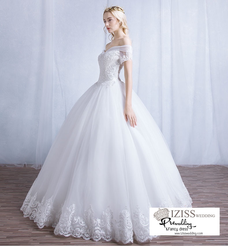 ฺBR110 **พรีออเดอร์**ชุดแต่งงาน&ชุดเจ้าสาวแบบยาวสีขาวเกรดพรีเมี่ยม เปิดไหล่ มีแขน หรูหราน่ารัก สวยโดดเด่นไม่ซ้ำใคร