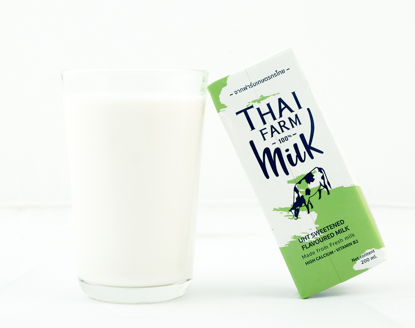 ไทยฟาร์ม นมโคสด รสหวาน (กล่องสีเขียว) ขนาด 200 มล. (Thai Farm Milk - Sweet taste 200ml) แพ็ค 6 กล่อง