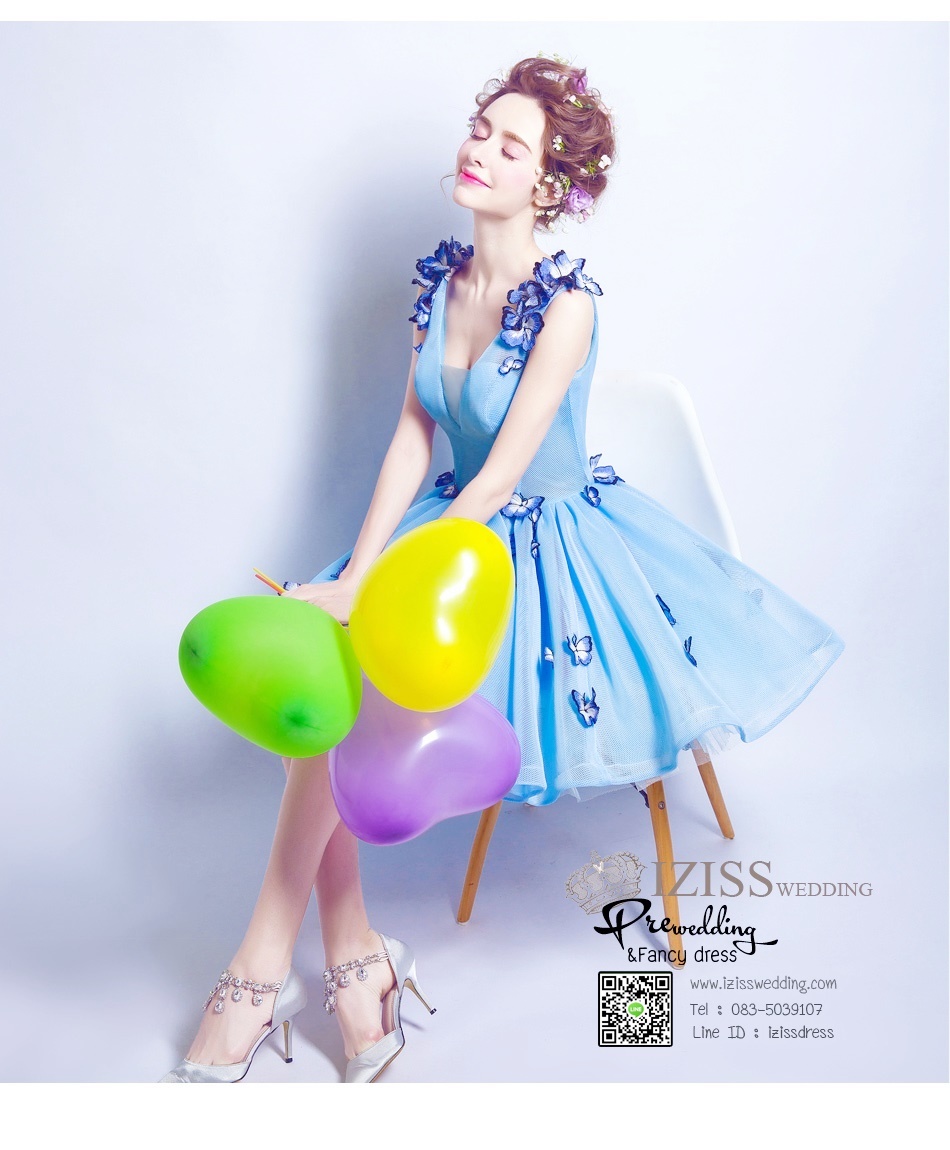 DS021 - **พรีออเดอร์** ชุดราตรี เดรสสั้นออกงาน (short dresses) ชุดไปงานแต่งงานสวยๆ "ธีมฟ้าสดใส"