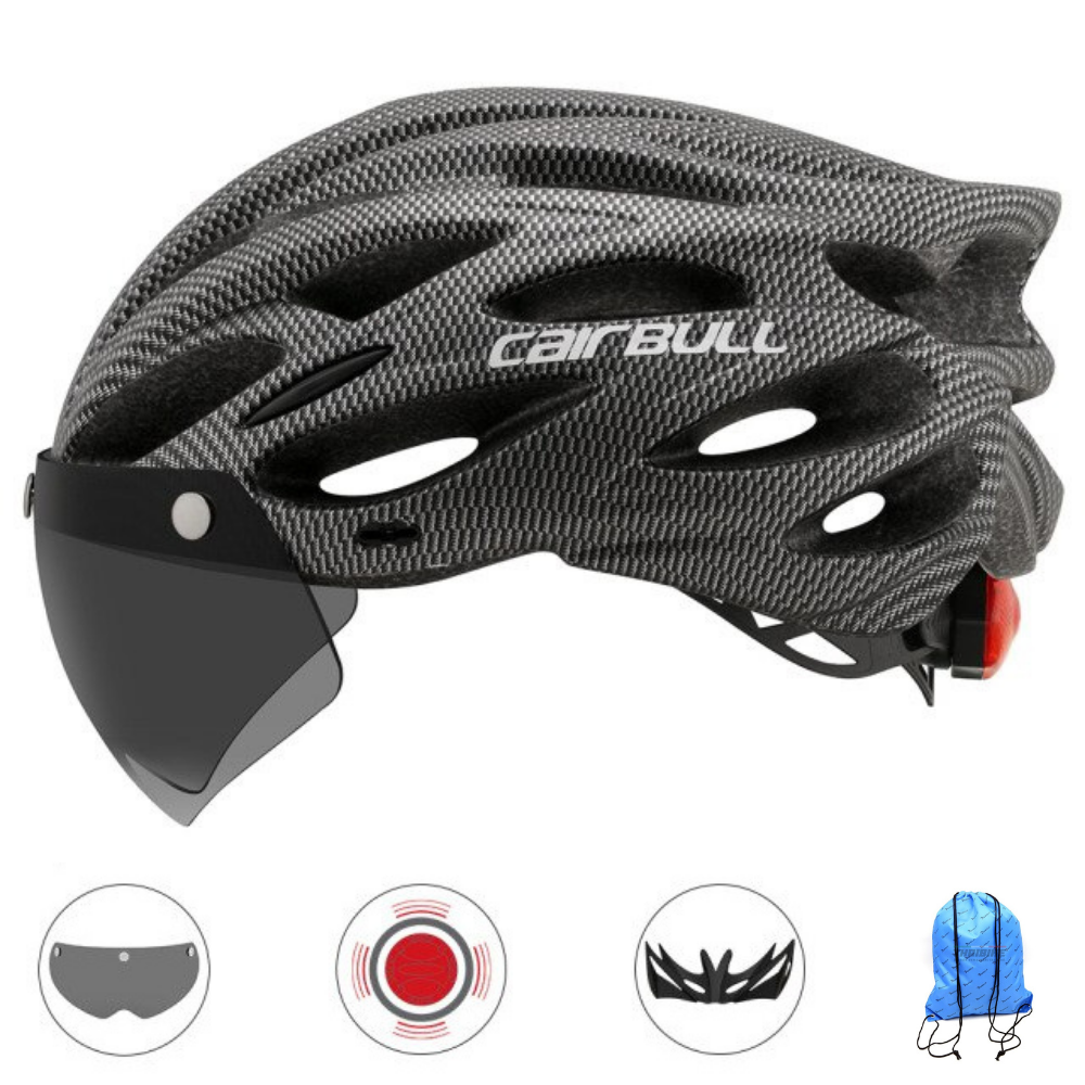 หมวกกันน็อคจักรยานมีแว่น พร้อมไฟติดหมวก CAIRBULL แถมฟรี ถุงใส่หมวก