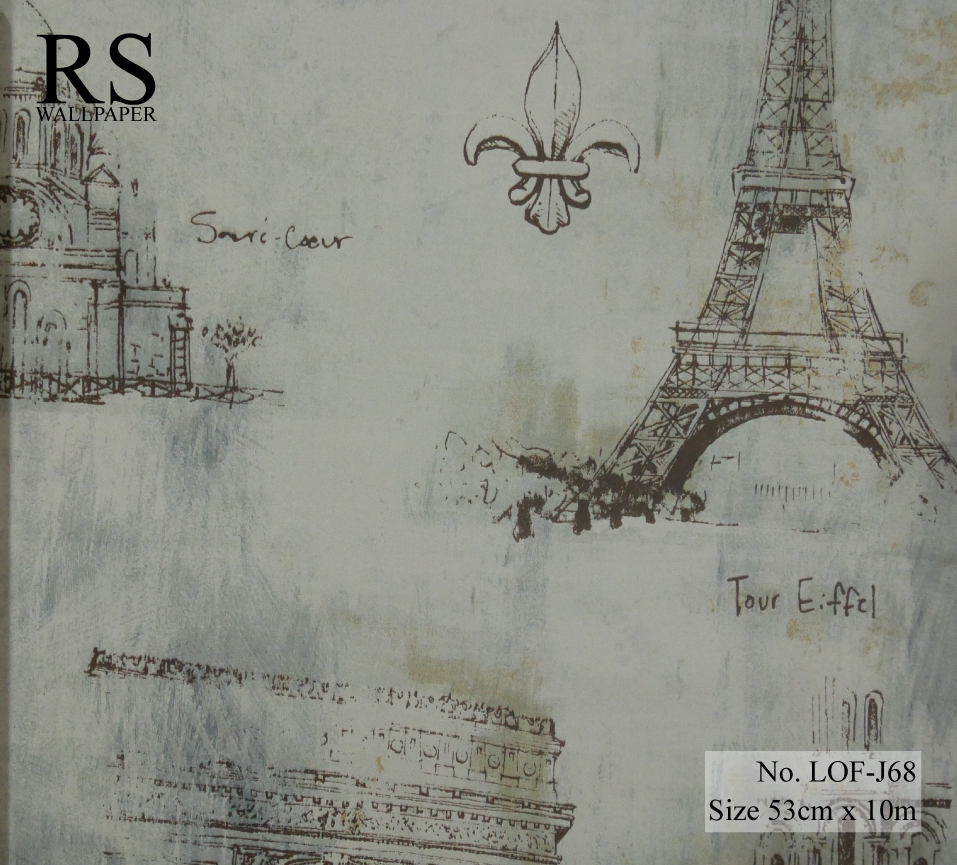 วอลเปเปอร์ติดผนังลายหอไอเฟล สีฟ้า LOF-J68