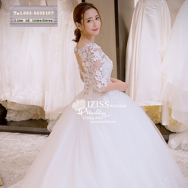 BR260 **พรีออเดอร์**ชุดแต่งงาน&ชุดเจ้าสาวแบบยาวสีขาวเกรดพรีเมี่ยม เปิดไหล่ มีแขน หรูหราน่ารัก สวยโดดเด่นไม่ซ้ำใคร
