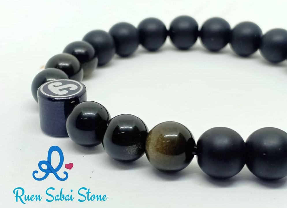 กำไล สร้อยหัวนะโม ปัดเป่าสิ่งร้าย เรียกสิ่งดีๆ หินออบซิเดียน หินแห่งความจริง ช่วยขับไล่โชคชะตาเลวร้าย ขนาด 8 มม.