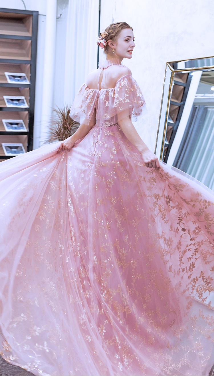 DL088 **พรีออเดอร์** ชุดออกงานสีชมพูทอง ชุดราตรี เดรสยาวออกงาน (Night party dresses) ชุดไปงานแต่งงานสวยๆ "ธีมสีชมพูทอง"