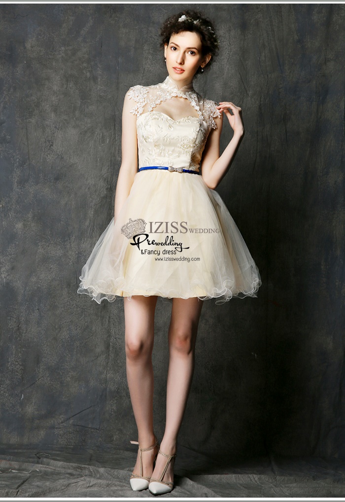 ฺBM0111 - พรีออเดอร์ ชุดเพื่อนเจ้าสาวราตรีสั้นสีครีม น่ารักมากๆค่ะ