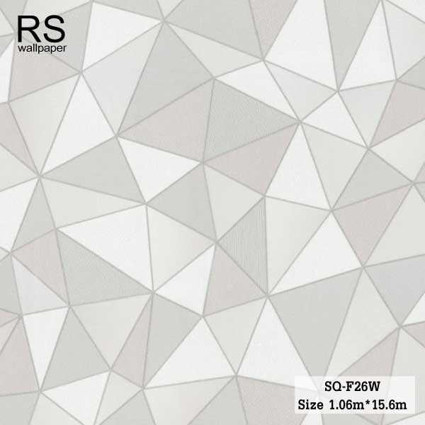 วอลเปเปอร์สไตล์โมเดิร์น ลายสามเหลี่ยม สีเทา ขาว ตัดขอบเส้นสีเงิน SQ-F26W