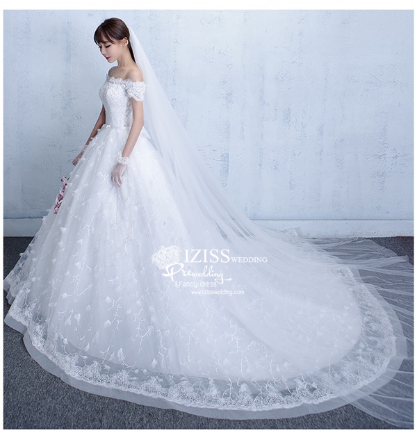 BR293 **พร้อมส่ง**ชุดแต่งงาน&ชุดเจ้าสาวแบบยาวสีขาวเกรดพรีเมี่ยม หรูหราน่ารัก สวยโดดเด่นไม่ซ้ำใคร