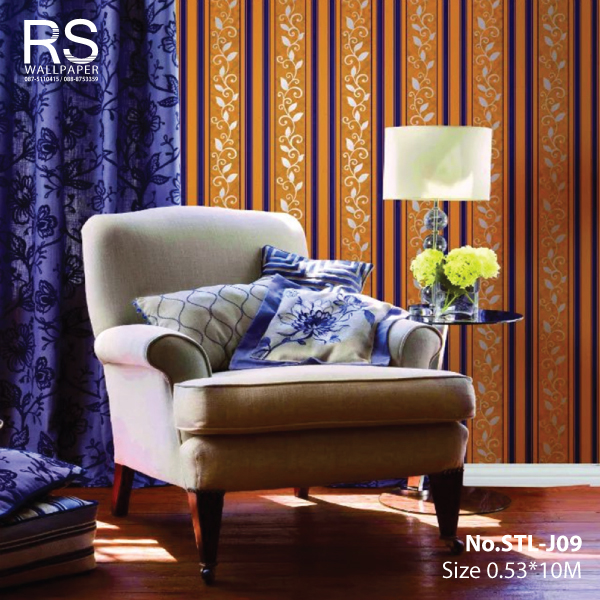 วอลเปเปอร์ ลายหลุยส์พื้นสีเหลือง สลับลายทางสีน้ำเงิน No.STL-J09