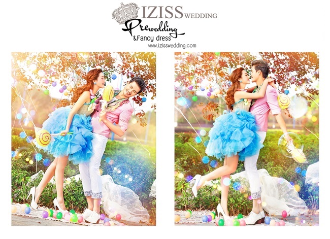 PW111 - **พรีออเดอร์ค่ะ** ชุดคู่ถ่ายพรีเวดดิ้ง (prewedding dress) & ชุดแต่งงานแฟนซี (Fancy wedding dress)ชายหญิง "ธีมสีฟ้า-ชมพู"